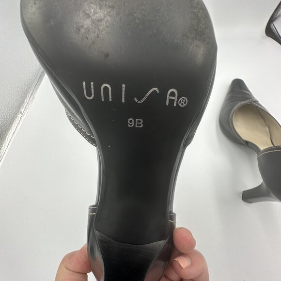 Unisa Pointed-Toe DOrsay Heels Women 9B Black Leather 3.5" Heel Witchy Steampunk - Picture 10 of 12